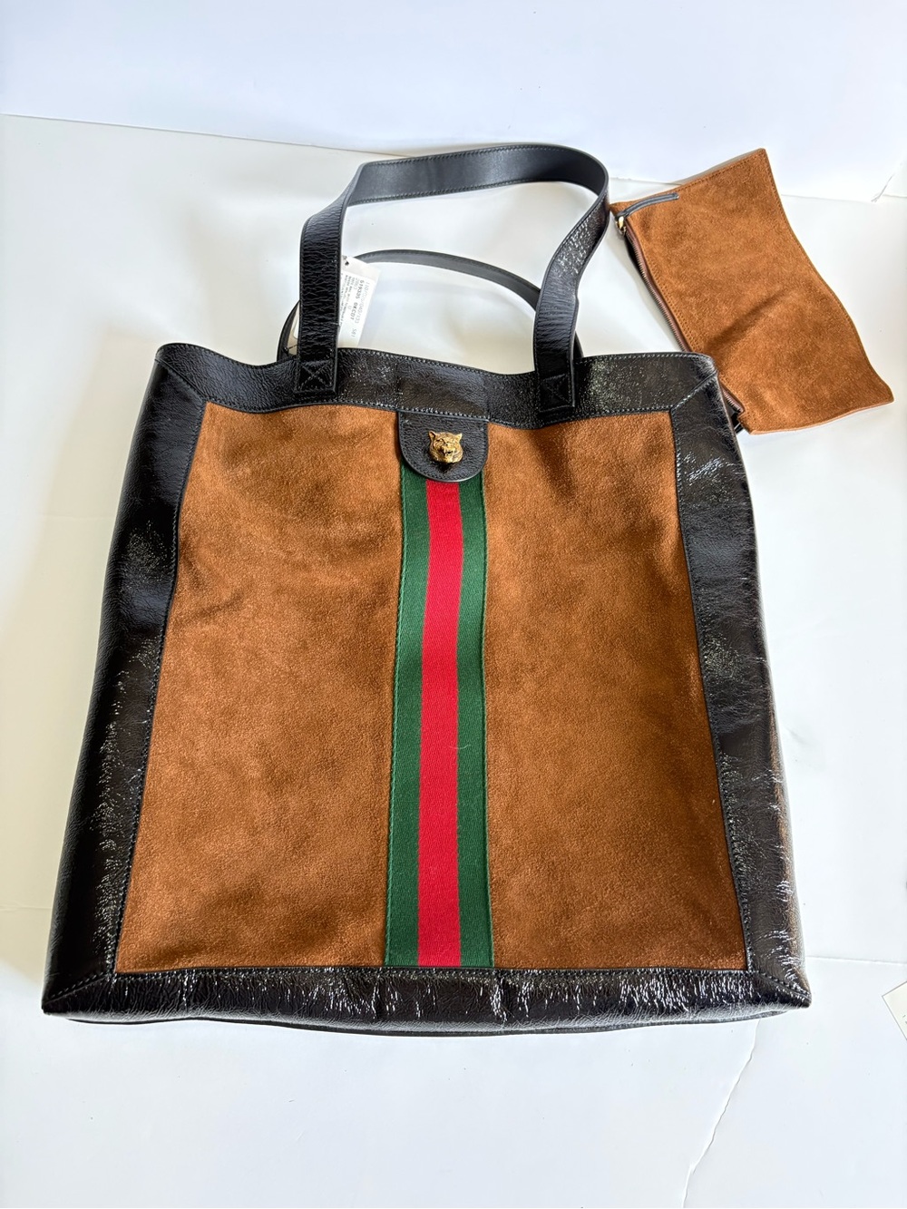 NWT Gucci Ophidia Large Suede Web Stripe Tote Brown